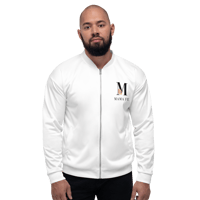 Image 2 of  MamaFe Black Font Logo with Plant on Back. Unisex Bomber Jacket