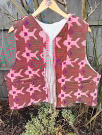 Image 2 of Woodstock Reversible Gilet - Vintage kantha fabric and white teddy fur