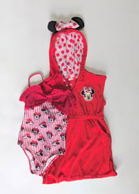 Disney Junior Minnie 2PC Red and Off White Ruffled Trim Swimsuit