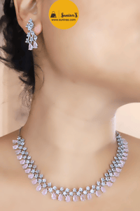 Image 3 of Usha_Pink_Simple yet Beautiful American Diamond Necklace Set