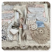 Image 8 of Junk Journal fabric folder book full of lace samples and supplies