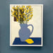 Image of Blue Jug and Small Yellow Flowers