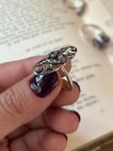 Incroyable bague Art Deco 1910 en vermeil et argent, tanzanite et zircons blancs, Taille 52-53