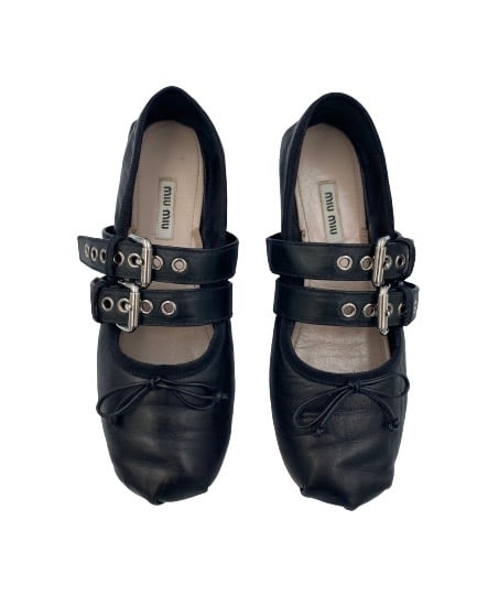 Image of Miu Miu - Leather Ballerinas Black 37.5EU