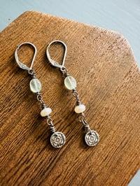 Image 9 of prehnite and pearl sterling silver charm earrings