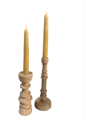 Image of 2 Handmade Vintage Oak Candlesticks