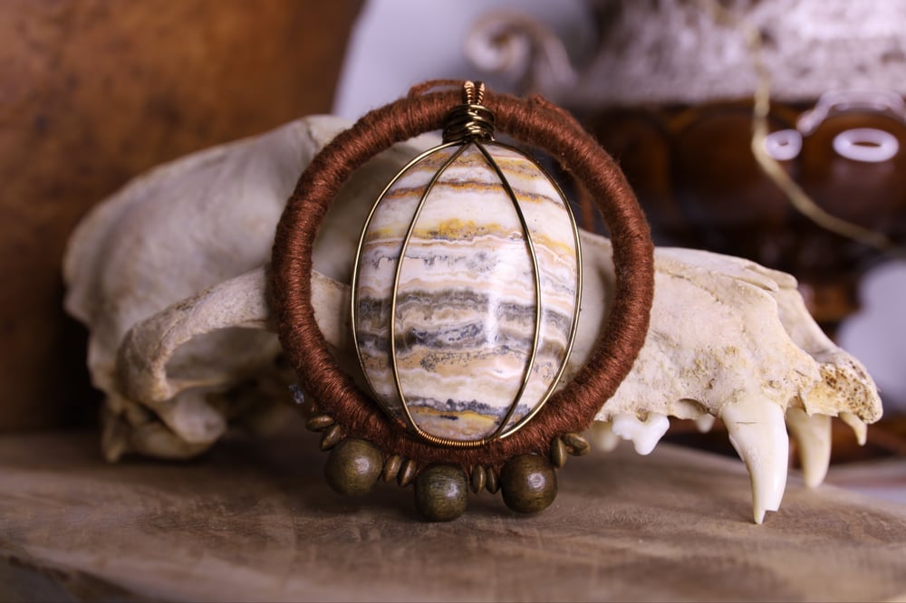 Image of Copper linen zebra calcite necklace