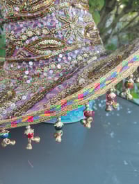Image 3 of Dolly cowboy hat - recycled sari fabric light purple and rainbow tassle