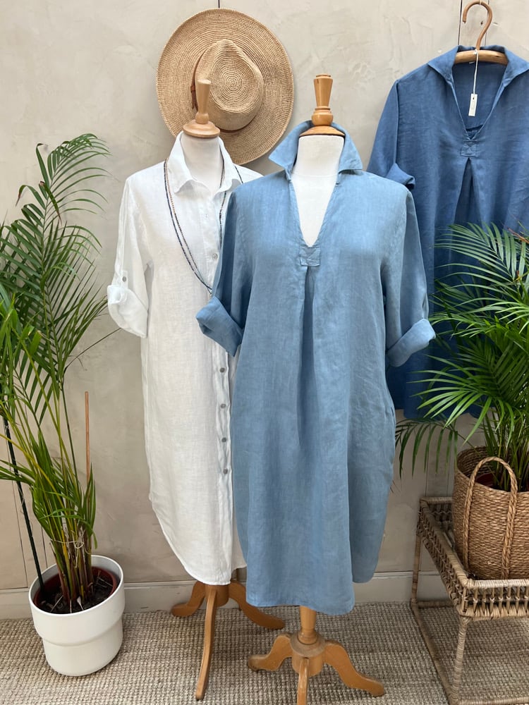 Image of -30% ***Robe En Lin Daphné Bleu Jean's Clair  31.50€ au lieu de 45€