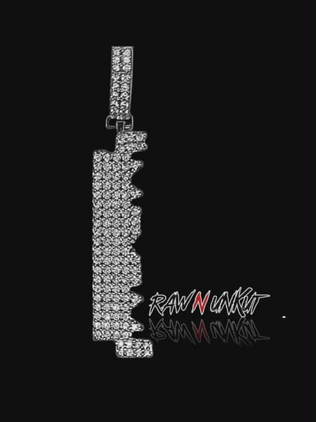 Image of SILVER ICED OUT RAW N UNKUT PRECUT RAZOR PENDANT