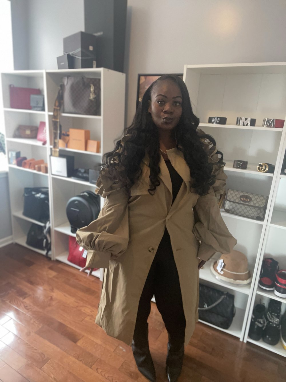 Image of FLORAL SLEEVE TRENCH COAT (KHAKI)
