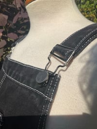 Image 6 of Upcycled Dungaree Dress with White Stencil Sayagata Pocket Design.