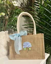 Image 2 of Blue Hydrangea Burlap Mini Tote Bag