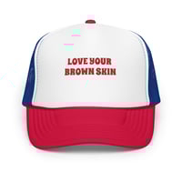 Image 2 of BLACK HISTORY MONTH TRUCKER HAT IN WHITE / ROYAL \ RED