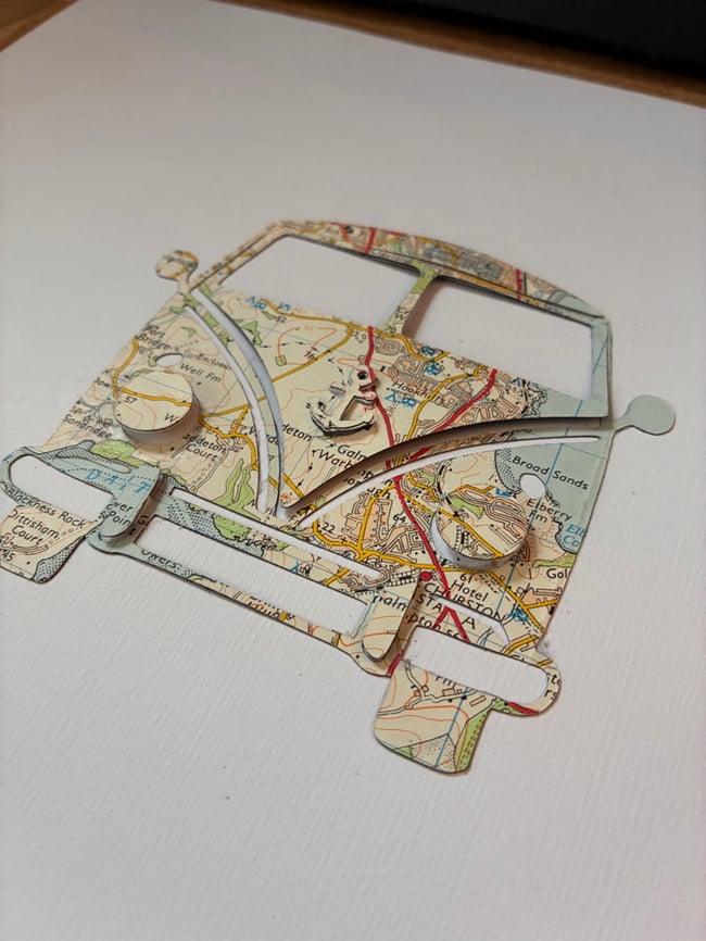 Personalised Vintage Map Camper Van  (Framed)