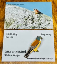 Image 1 of Lesser Kestrel - No.120 - UK Birding Pins - Enamel Pin Badge