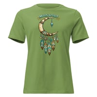 Image 7 of Moon Spirit Cowgirl Women’s Western Tee – Turquoise Feather Crescent Moon Boho Cowgirl Shirt