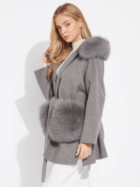 Image 5 of Grey Loro Coat With Fur Pockets