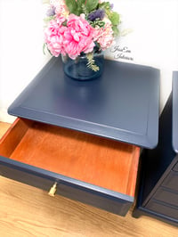 Image 5 of Pair of Navy Blue Stag Minstrel Bedside Tables, Bedside Cabinets, Chest Of Drawers 