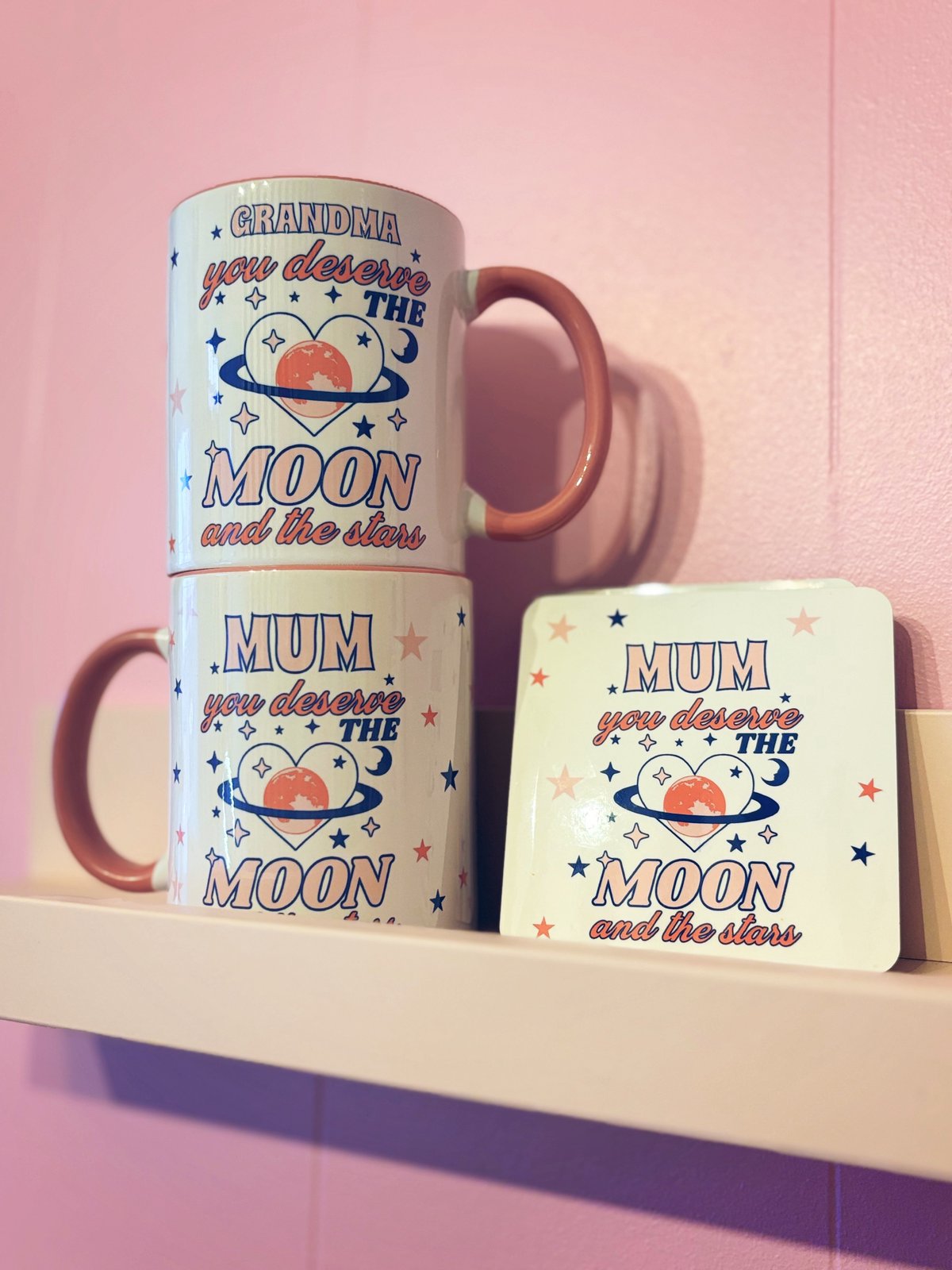 You Deserve The Moon And The Stars mug and coaster set Mama EST