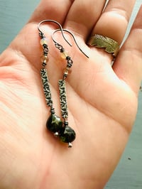 Image 2 of kindness earrings with green tourmaline and opals