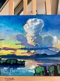 Image 3 of Vibrant Skyscape Oil miniature on Wood Panel