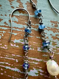 Image 8 of Akoya pearl and kyanite dangle earrings