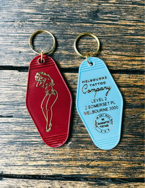 Image of MTCO pin up girl Motel key ring designed by Zoe Wosdom 