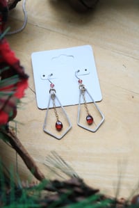 Image 1 of Mixed Metal Garnet Chained Earrings