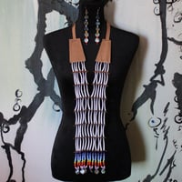 Image 1 of Sm Dentalium Breastplate Necklace & Earrings set (Blue & rainbow) 