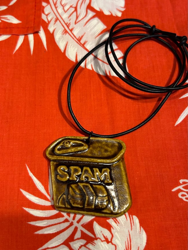 Ceramic "SPAM" Pendant Brown Glaze - Free Shipping