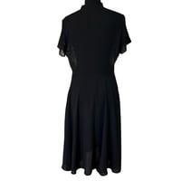 Image 4 of 1940s Style Sheer Nanette Lepore Black Pintuck Midi Dress with Waist Tie Size 6