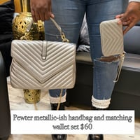 Pewter metallic-ish handbag with matching wallet set