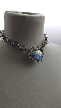 Image 1 of labradorite crystal heart with fox tooth