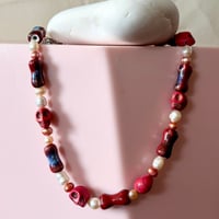 Image 3 of Burnt Red Skulls and Bones One of a Kind Necklace