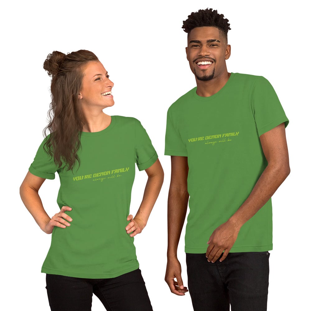 Image of Officially licensed demon family back design green Unisex t-shirt