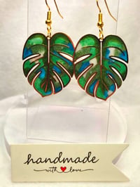 Image 4 of Handcrafted Resin Small Monstera Leaf Earrings 