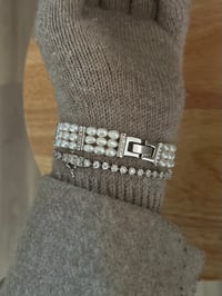 Image 4 of Vintage Gruen Pearl Watch Mother of Pearl dial and crystals 