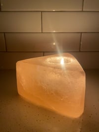 Image 1 of Himalayan Salt Triangle Candle Holder + 4 Pure Beeswax Tea Light Candles