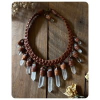 Image 3 of The Empress Necklace - Clear Quartz Crystals and Rich Chestnut Brown Leather