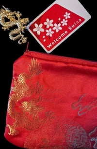 Image 2 of Chinese Dragon Silky Red and Gold Zippered Clutch 