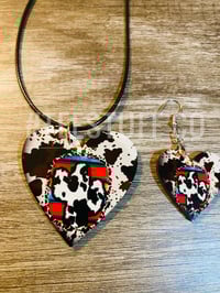 Image 2 of Cactus Cowhide Heart Necklace And Earring Set