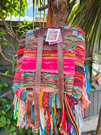 Image 5 of 4 Frill sari Bohemian Back Pack with adjustable leather strap