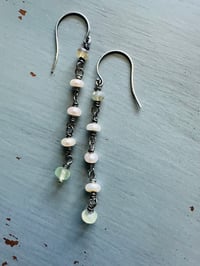 Image 5 of prehnite opal and button pearl earrings