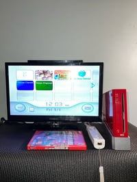 Image 2 of Red Nintendo Wii bundle w/ Super Mario Bros and controller