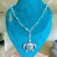 Image 1 of Turtle Aqua Beaded Necklace