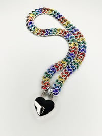 Image 2 of Rainbow Garter Belt Chainmaille + Padlock Necklace/Collar