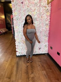 Image 2 of gray strapless jumpsuit
