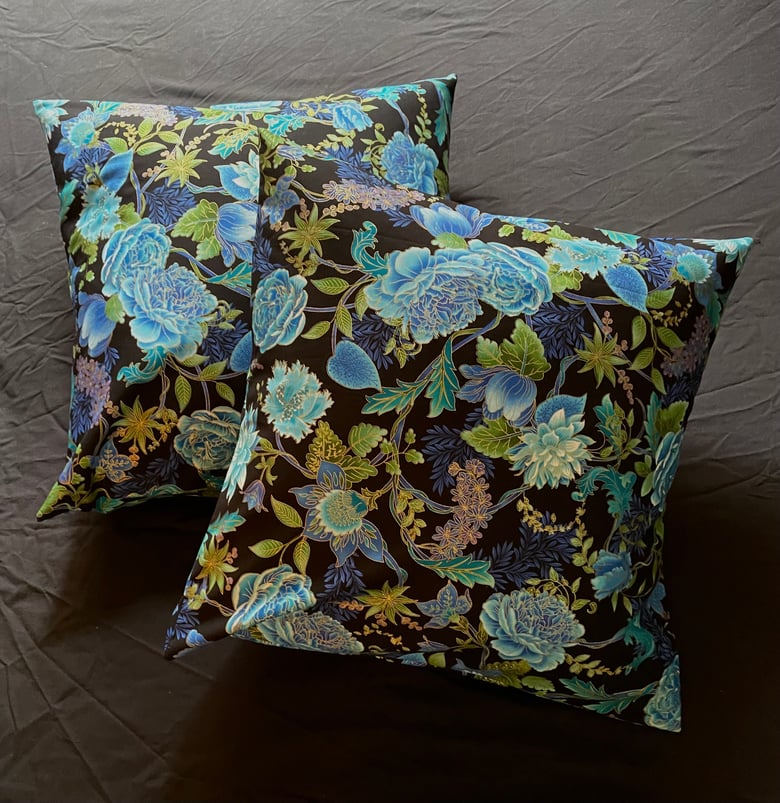 Image of Japanese Blue Floral Pillow Cases (PAIR)