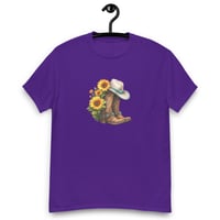 Image 4 of Unisex classic tee, Turquoise Sunflower Cowgirl Boots Tee